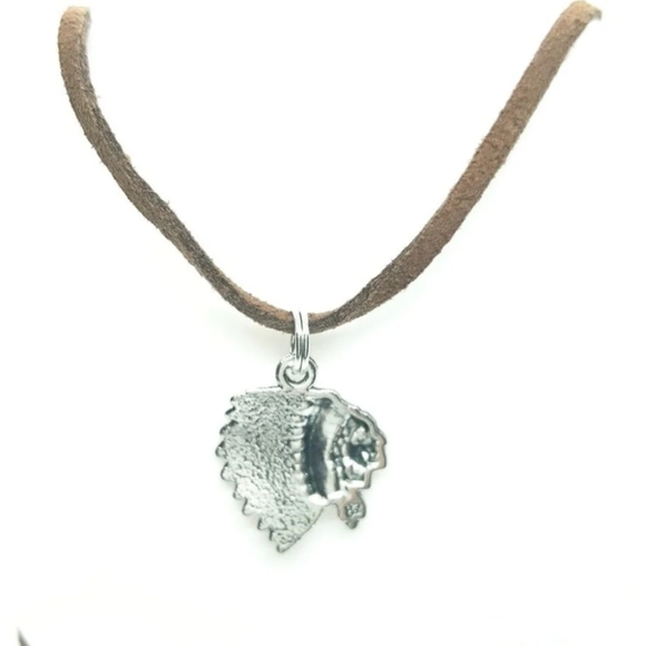 NWOT 20" Indian head necklace on leather cord. - Picture 2 of 4